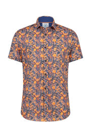 thumbnail: Oranje heren A fish named Fred regular fit overhemd Leafs multicolour coral met korte mouwen, klassieke kraag en knoopsluiting