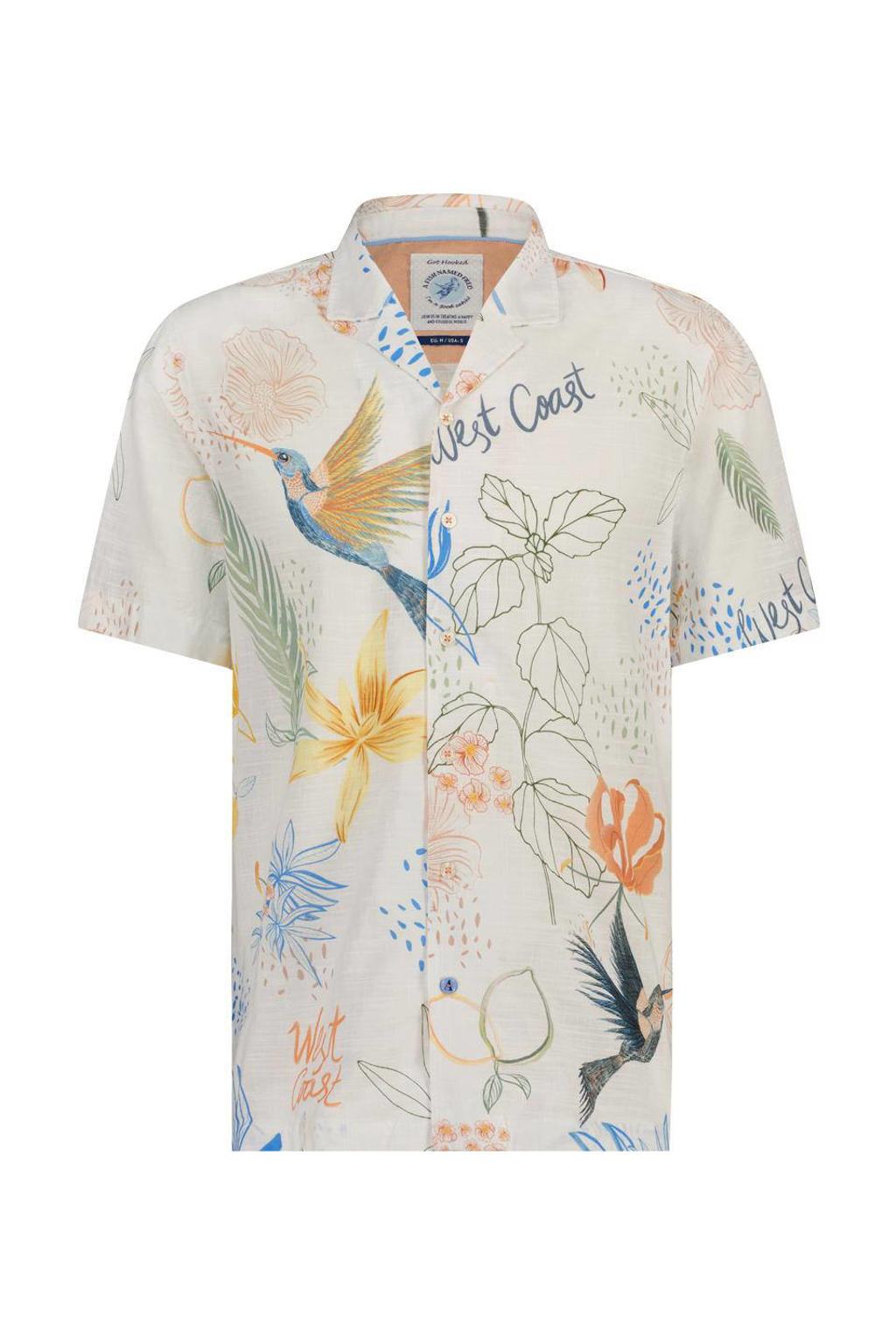 Multikleurige heren A fish named Fred regular fit overhemd multiccolour met korte mouwen, klassieke kraag en knoopsluiting