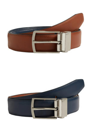 leren reversible riem donkerblauw/cognac