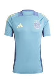 thumbnail: Blauwe heren adidas Performance Senior Ajax Amsterdam voetbalshirt training van polyester met logo dessin, korte mouwen en ronde hals