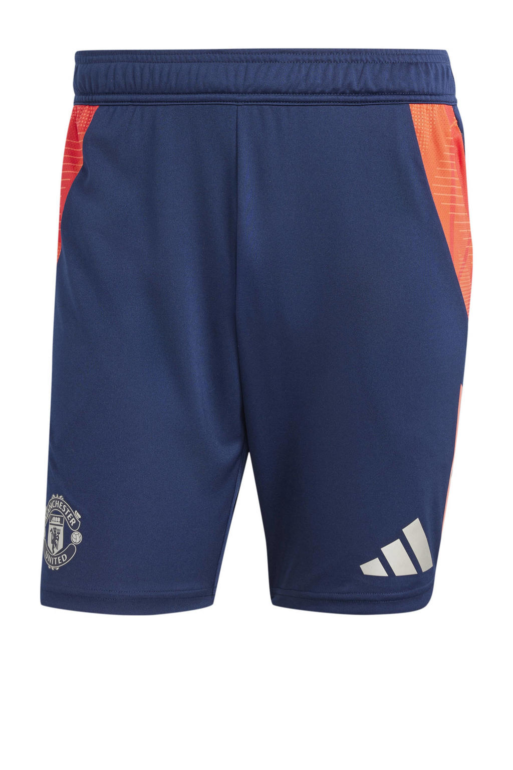 Blauw en rode heren adidas Performance Senior Manchester United voetbalshort training van polyester met regular fit, elastische tailleband met koord en logo dessin