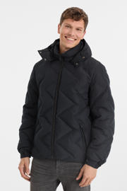 thumbnail: Marineblauwe heren anytime heatseal gewatteerde jas van polyester met effen, capuchon en ritssluiting