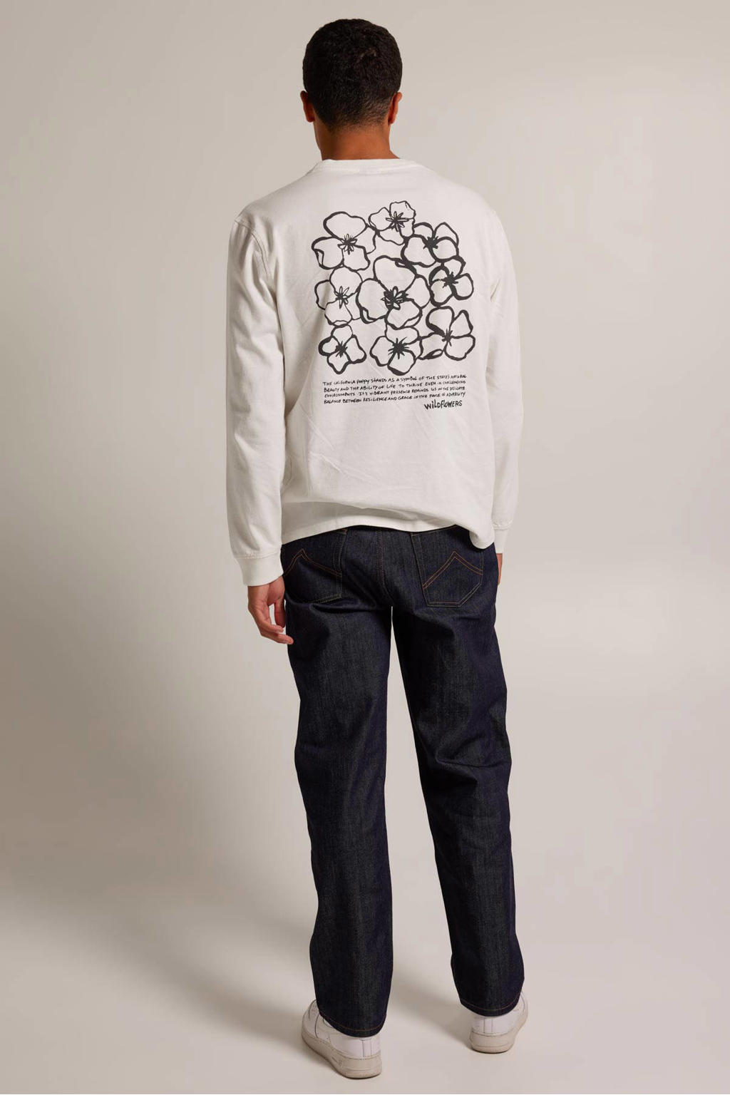 Ecru heren America Today longsleeve Lewis van katoen met backprint, lange mouwen en ronde hals