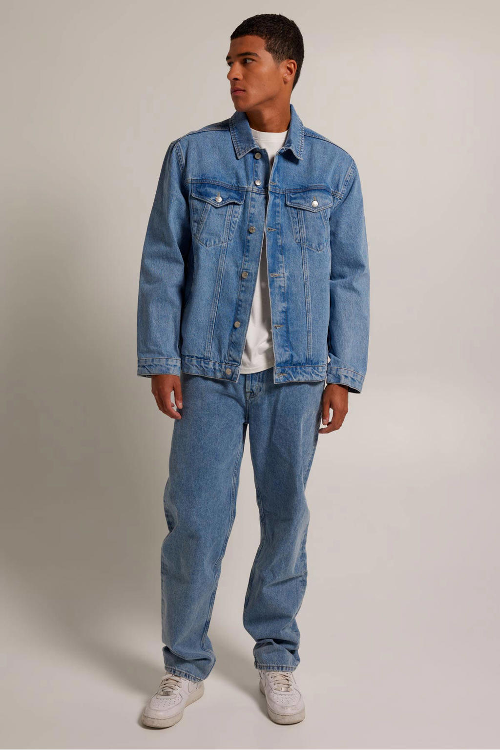 Blauwe heren America Today spijkerjas Brandon van denim met effen, lange mouwen, klassieke kraag en knoopsluiting