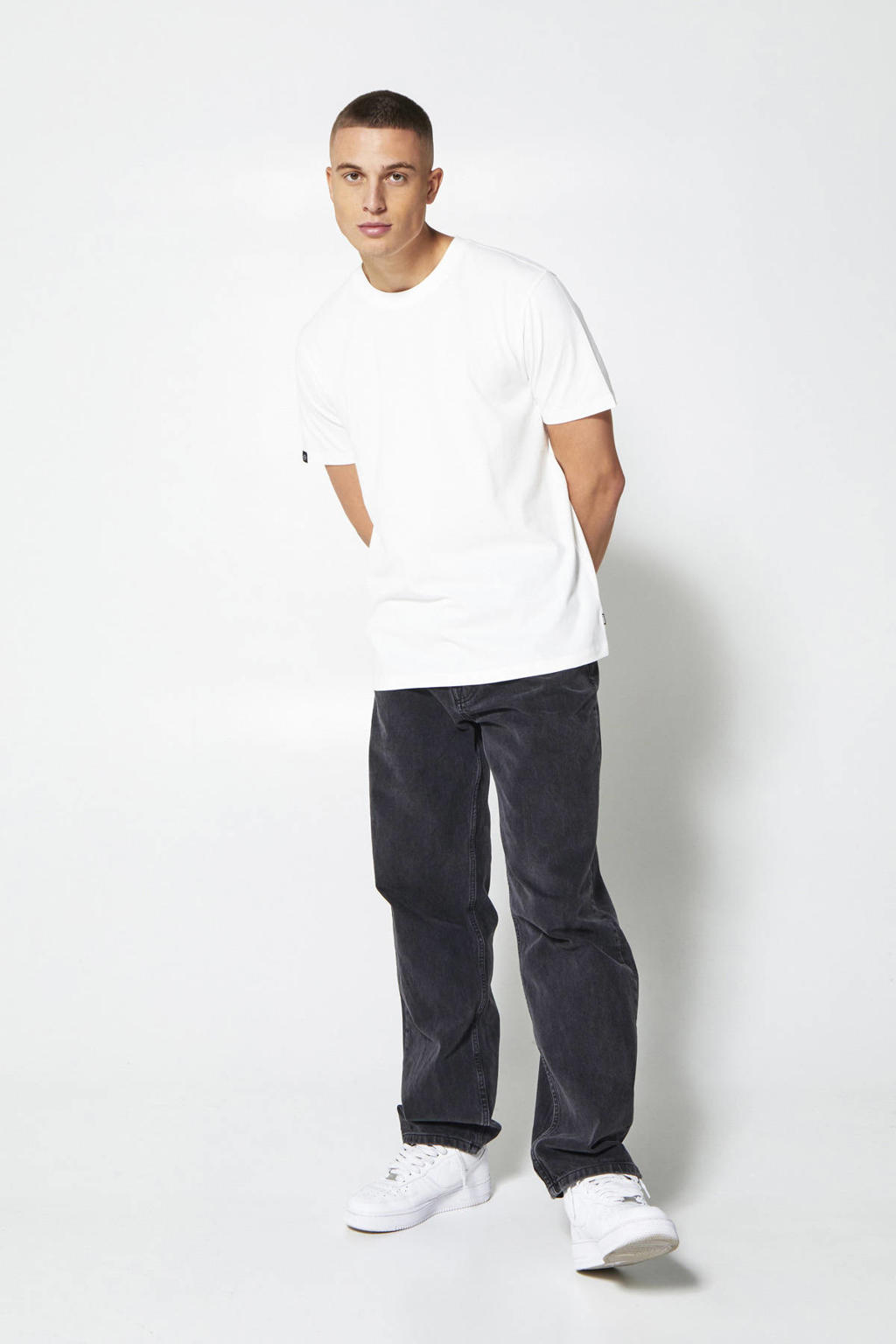 Witte heren America Today oversized T-shirt Eric van katoen met effen, korte mouwen en ronde hals