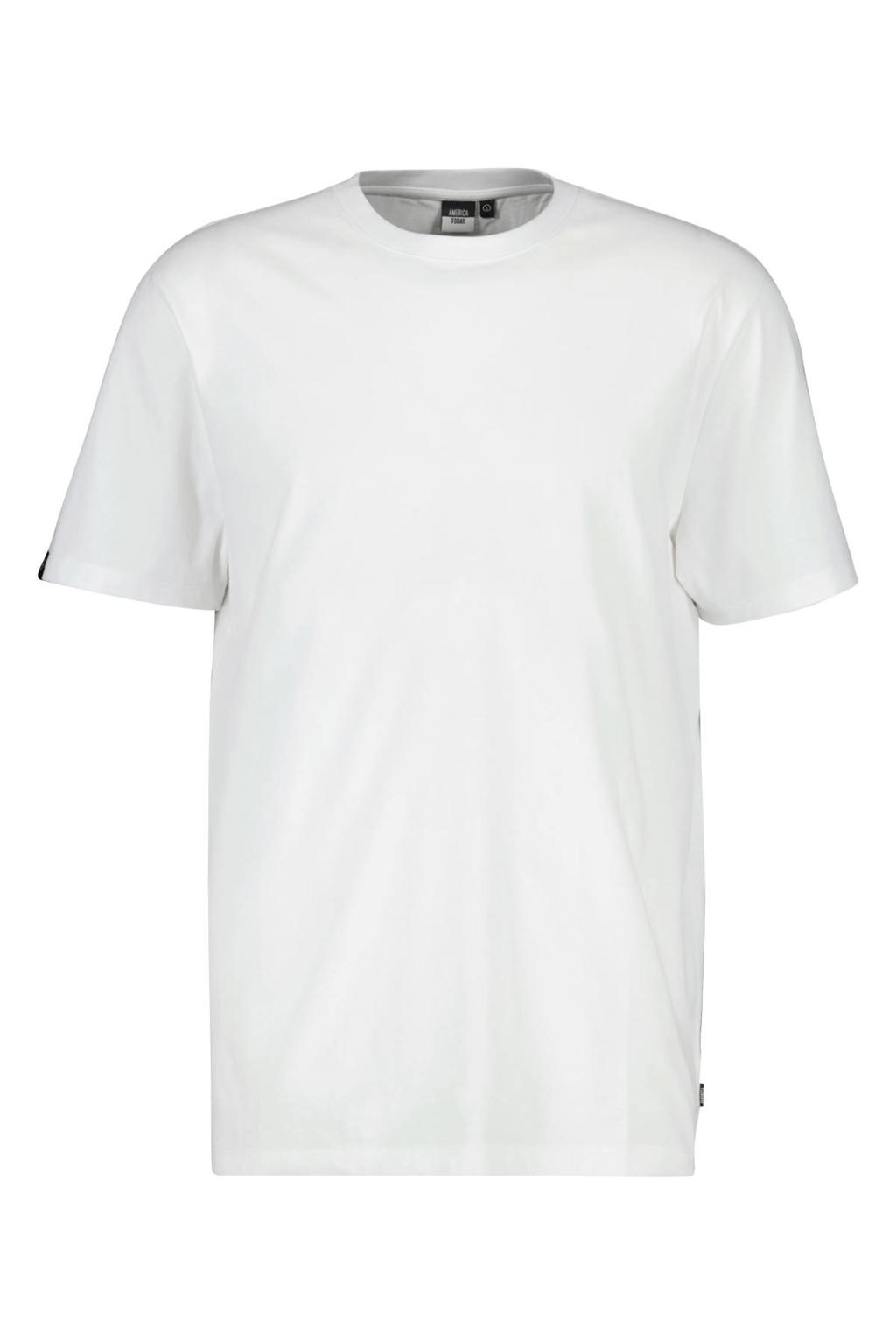 Witte heren America Today regular fit T-shirt van katoen met effen, korte mouwen en ronde hals