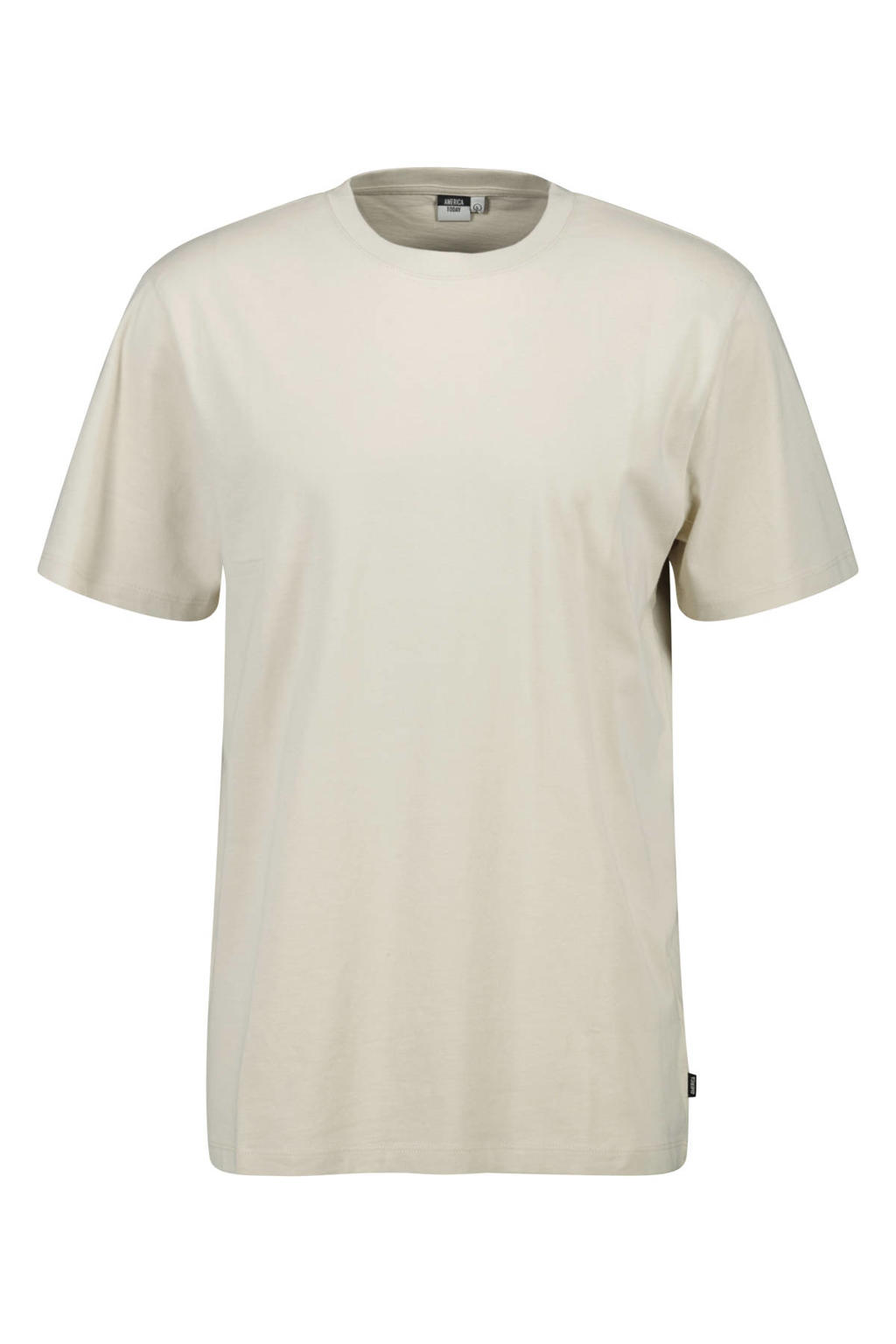 Beige heren America Today T-shirt Erik van katoen met effen, korte mouwen en ronde hals
