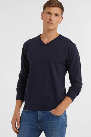 trui met V-hals marineblauw