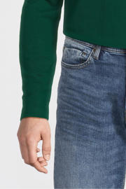 thumbnail: Donkergroene heren anytime piqué longsleeve polo van katoen met effen en lange mouwen