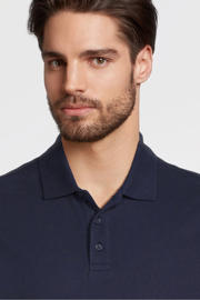 thumbnail: Marineblauwe heren anytime piqué longsleeve polo van katoen met effen en lange mouwen
