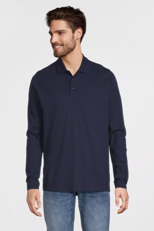 piqué longsleeve polo marineblauw