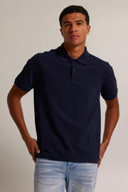 thumbnail: Blauwe heren America Today polo Eddy van katoen met logo dessin, korte mouwen, klassieke kraag en knoopsluiting