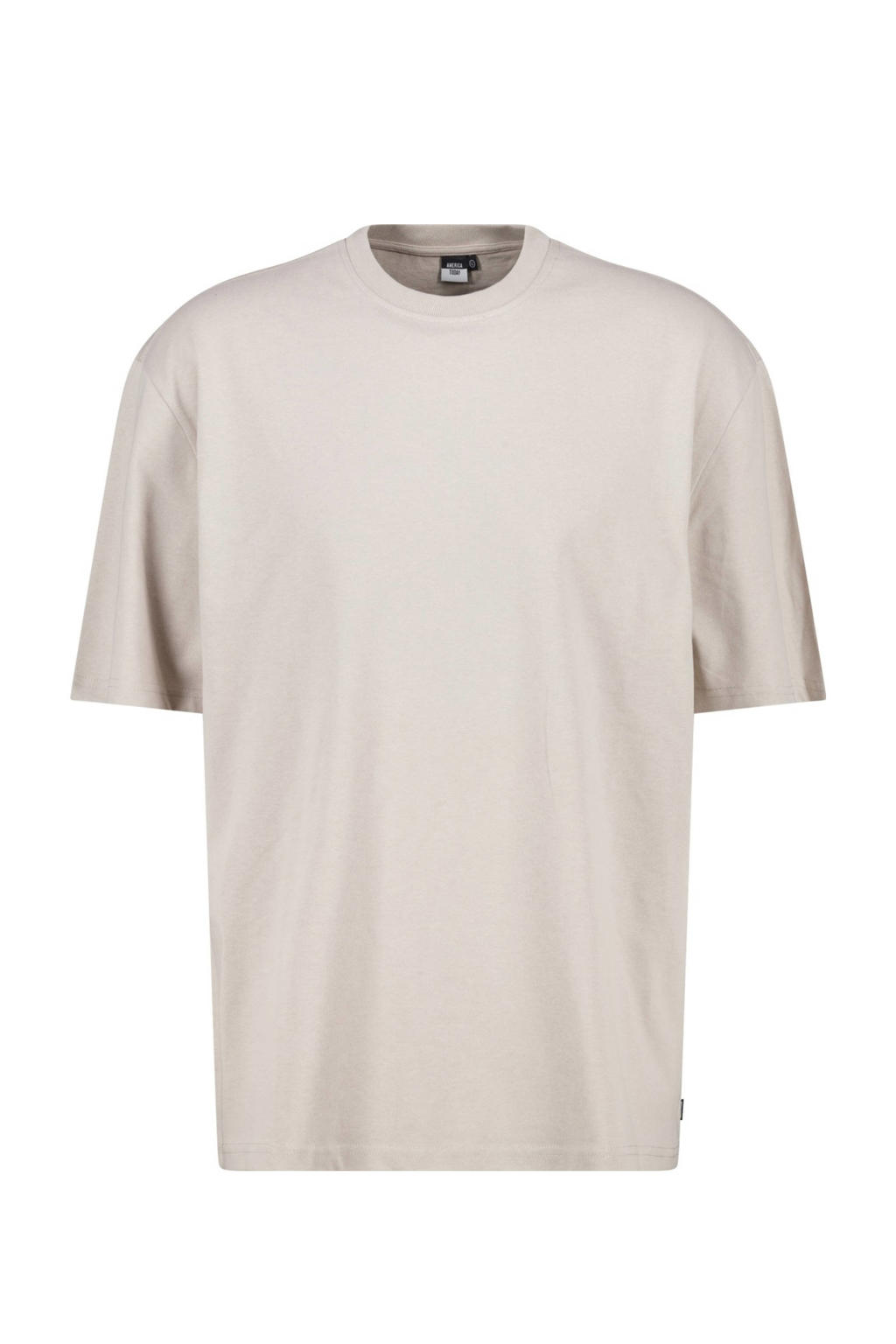 Grijze heren America Today regular fit T-shirt Elliot van katoen met effen, korte mouwen en ronde hals