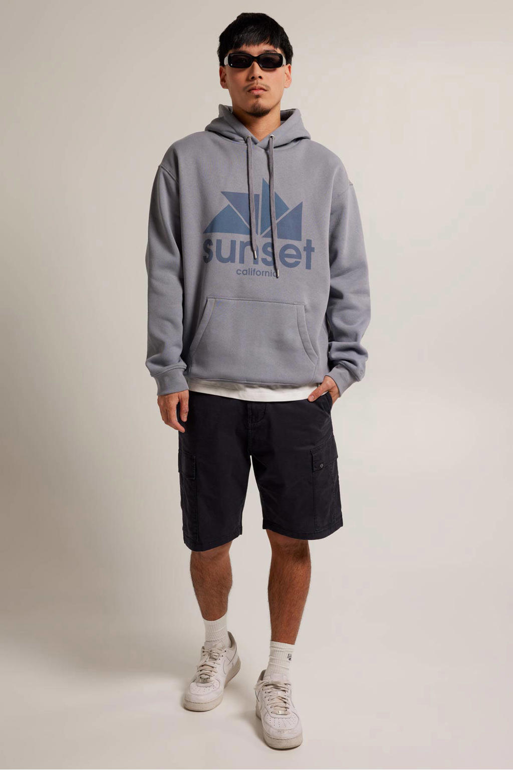 America Today hoodie Sen hood met printopdruk washed blue