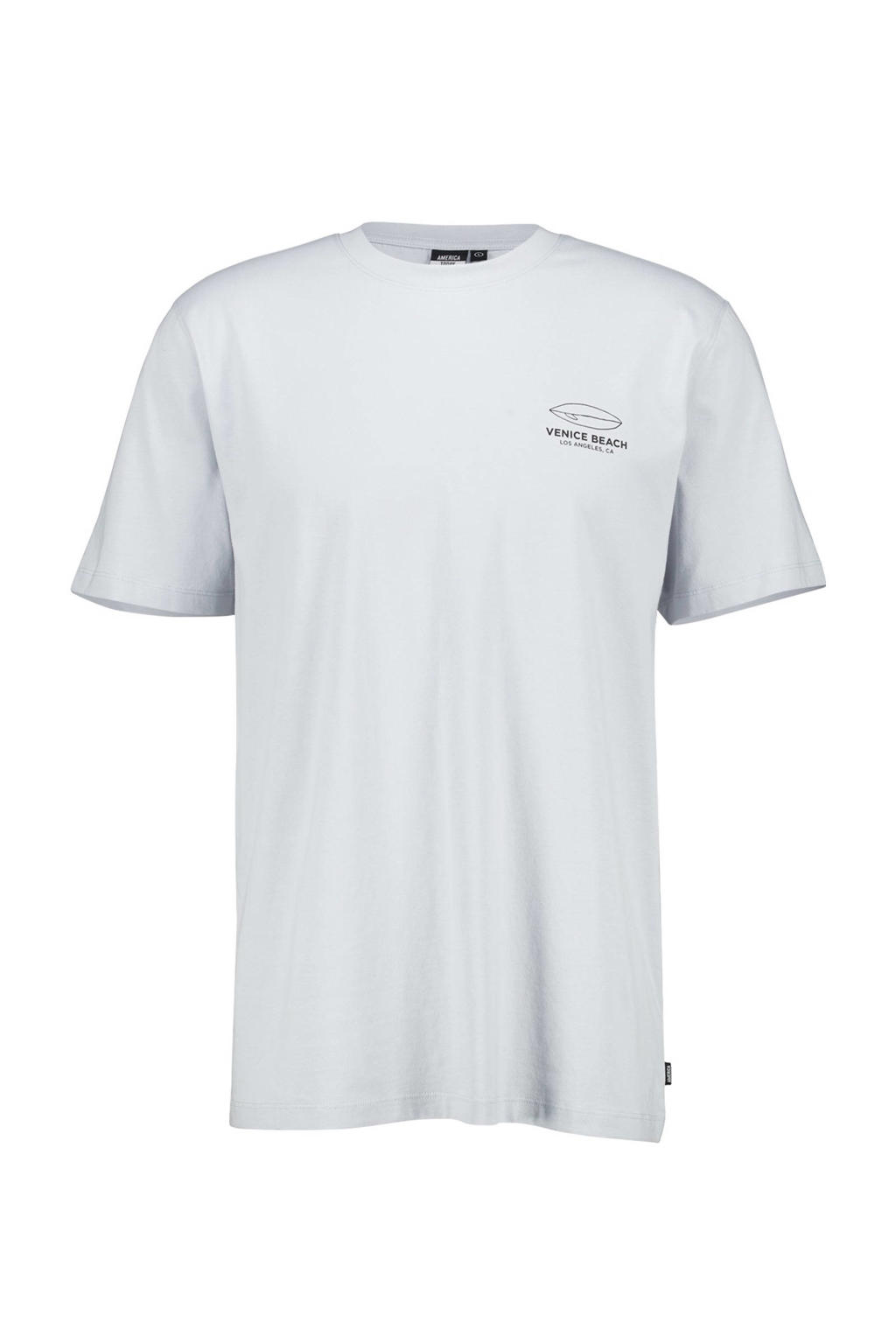Lichtblauwe heren America Today T-shirt Ezra van katoen met printopdruk, korte mouwen en ronde hals