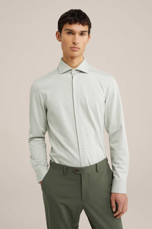 gebreid slim fit overhemd met jacquard mos groen