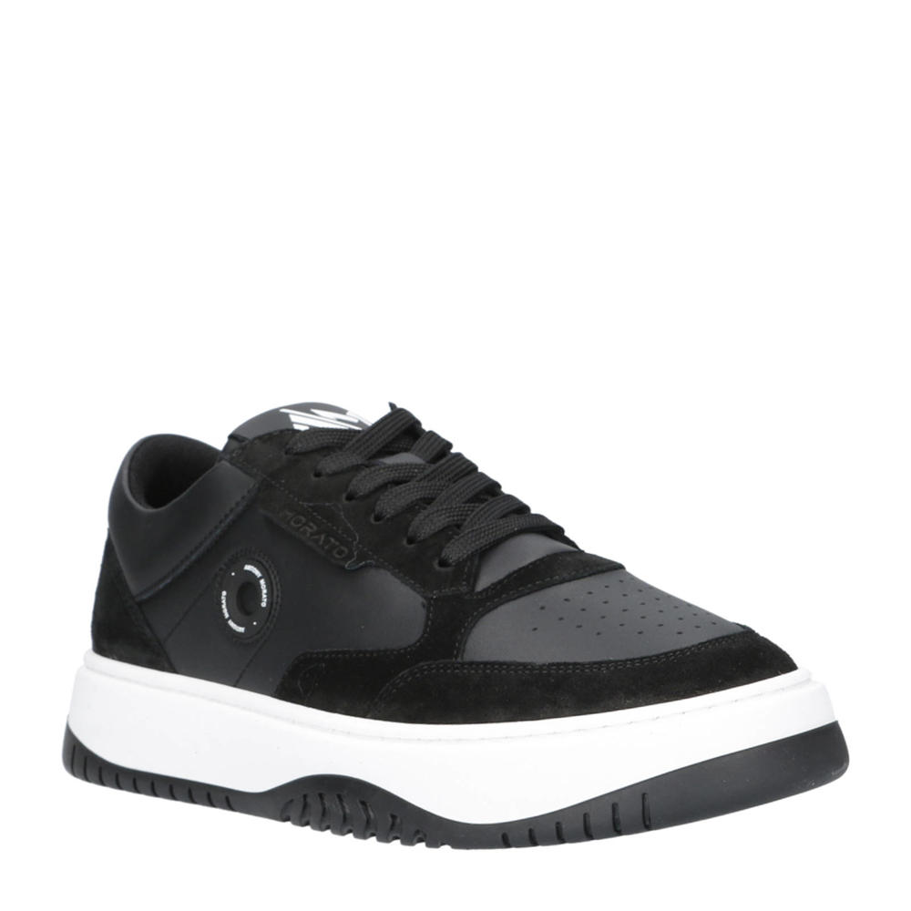 Zwarte heren Antony Morato Ehran leren sneakers van 70% leer/30% polyurethaan met veters en effen