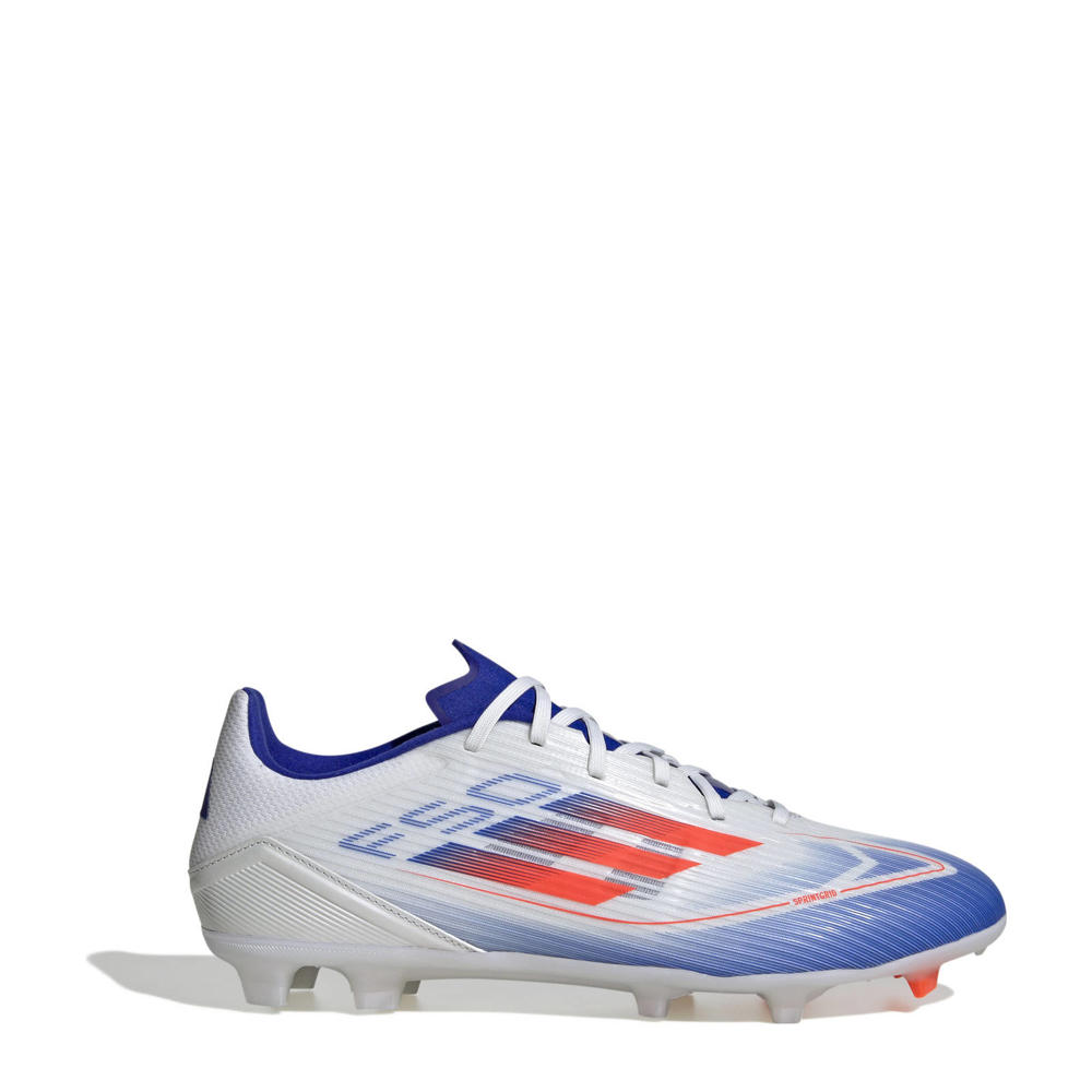 Wit, rood en blauwe unisex adidas Performance F50 League senior voetbalschoenen van imitatieleer met veters