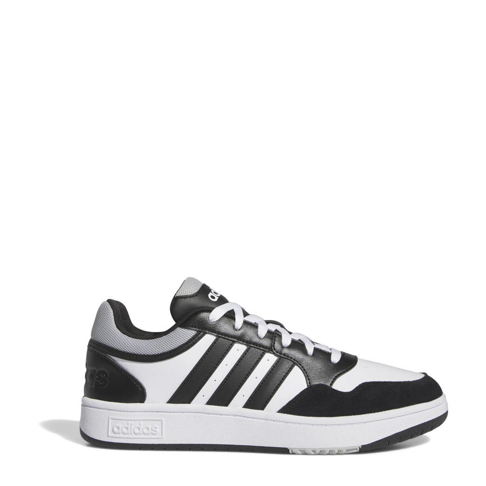 Wit, zwart en grijze heren adidas Sportswear Hoops 3.0 sneakers van imitatieleer/textiel met veters en effen