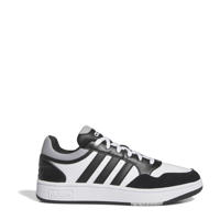 thumbnail: Wit, zwart en grijze heren adidas Sportswear Hoops 3.0 sneakers van imitatieleer/textiel met veters en effen
