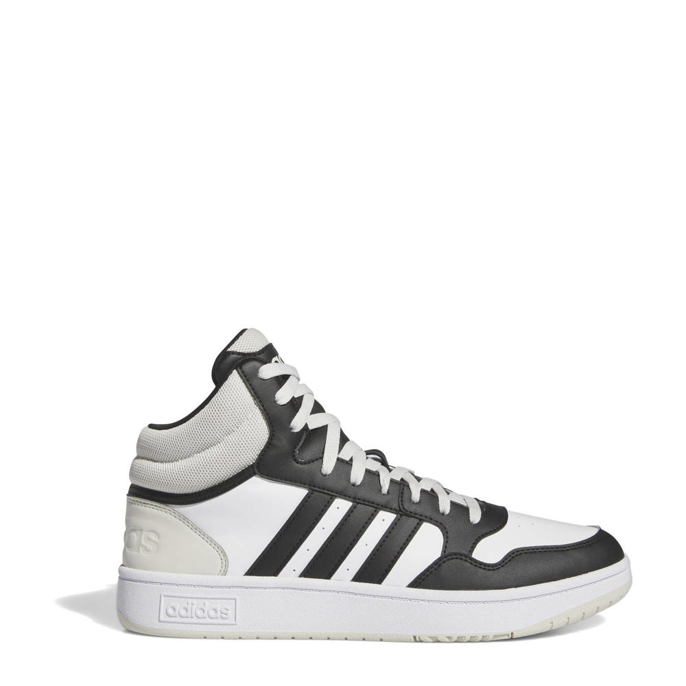 Wit, zwart en grijze heren adidas Originals Hoops Mid 3.0 sneakers van imitatieleer/textiel met veters en effen