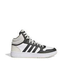 thumbnail: Wit, zwart en grijze heren adidas Originals Hoops Mid 3.0 sneakers van imitatieleer/textiel met veters en effen