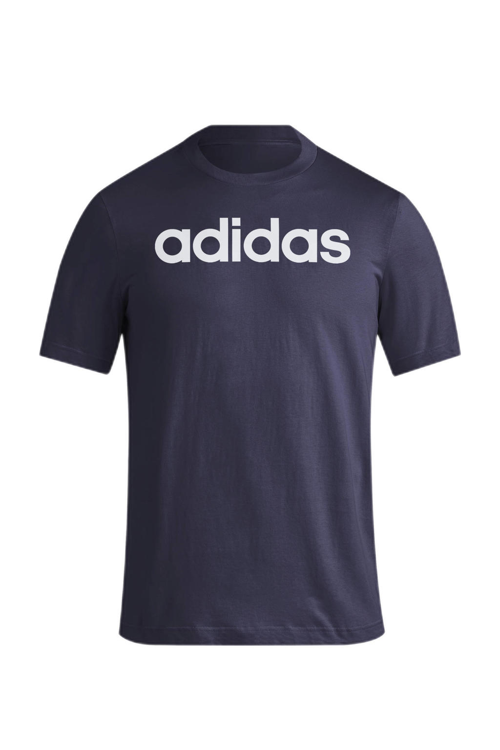 Donkerblauw en witte heren adidas Sportswear T-shirt van katoen met logo dessin, korte mouwen en ronde hals