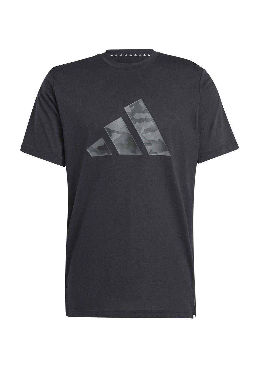 Zwarte heren adidas Performance sport T-shrit van polyester met logo dessin, korte mouwen en ronde hals
