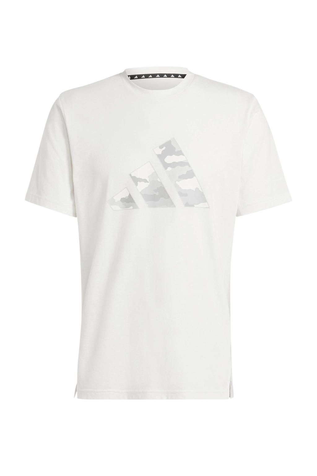Witte heren adidas Performance sport T-shirt van polyester met logo dessin, korte mouwen en ronde hals