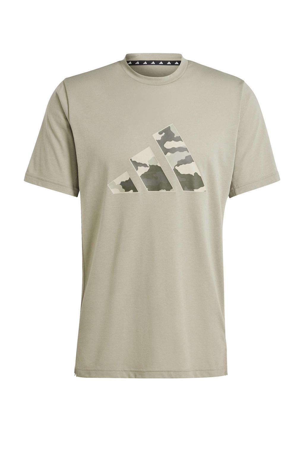 Beige heren adidas Performance sport T-shirt van polyester met logo dessin, korte mouwen en ronde hals