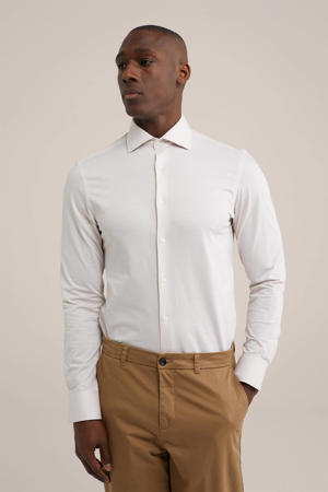 slim fit overhemd met jacquard warm sand