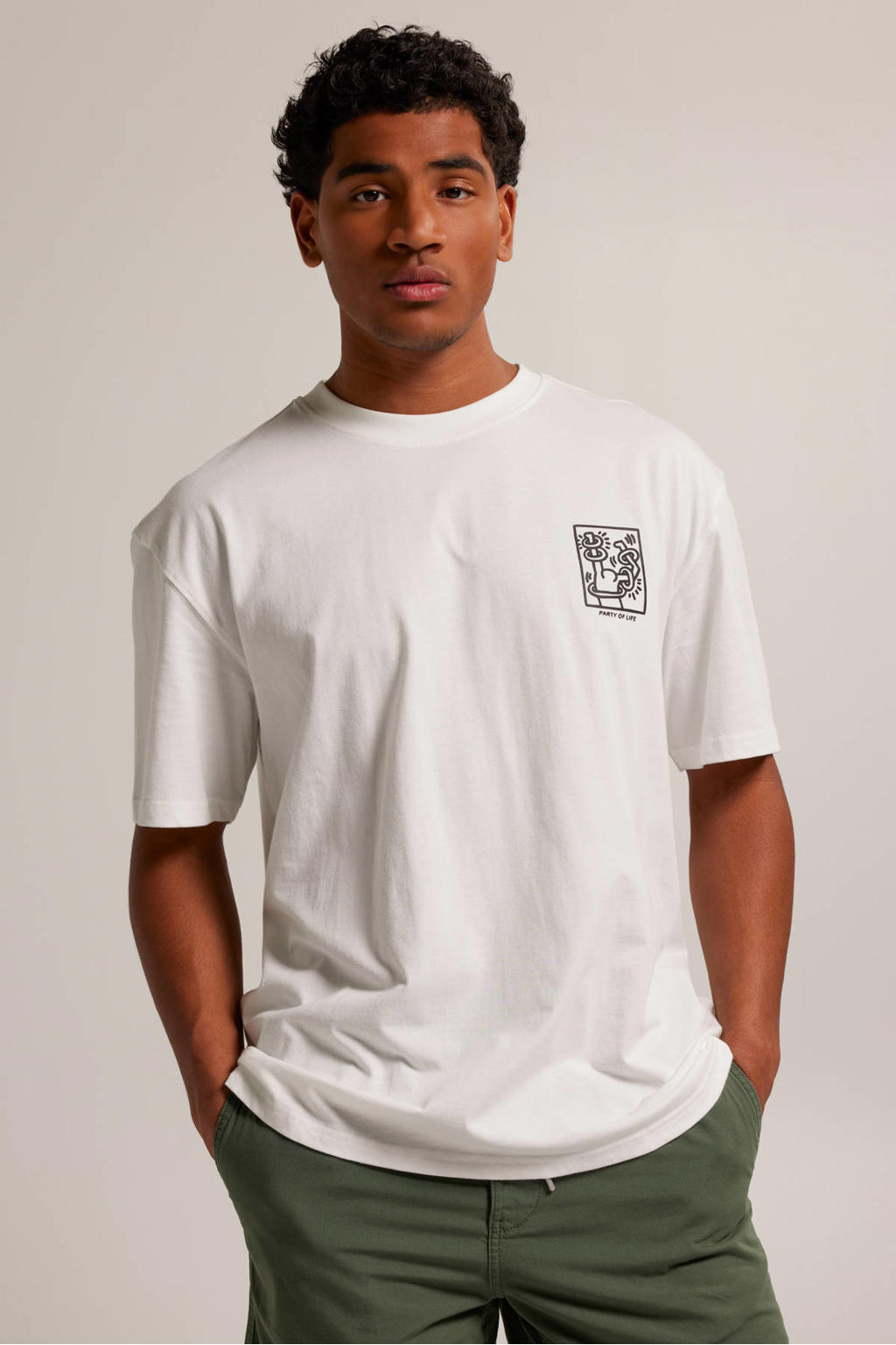 Witte heren America Today T-shirt van katoen met backprint, korte mouwen en ronde hals