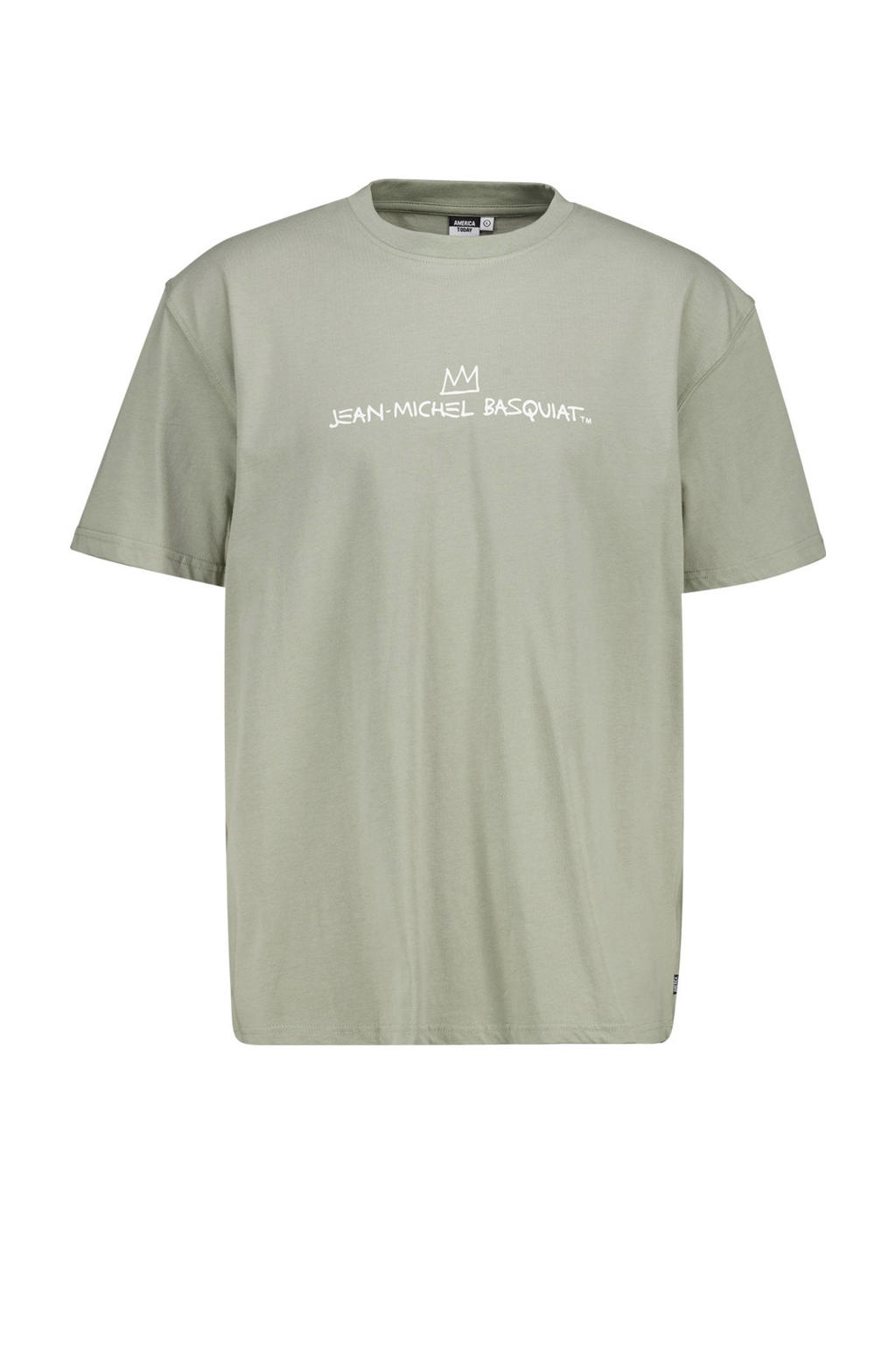 Groene heren America Today T-shirt Elmar sea green van katoen met backprint, korte mouwen en ronde hals