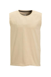 thumbnail: Beige heren anytime jersey tanktop van katoen met effen en ronde hals