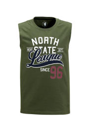 thumbnail: Kakikleurige heren anytime jersey tanktop van katoen met printopdruk en ronde hals