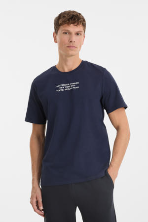 T-shirt met printopdruk donkerblauw