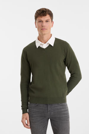 trui met V-hals khaki