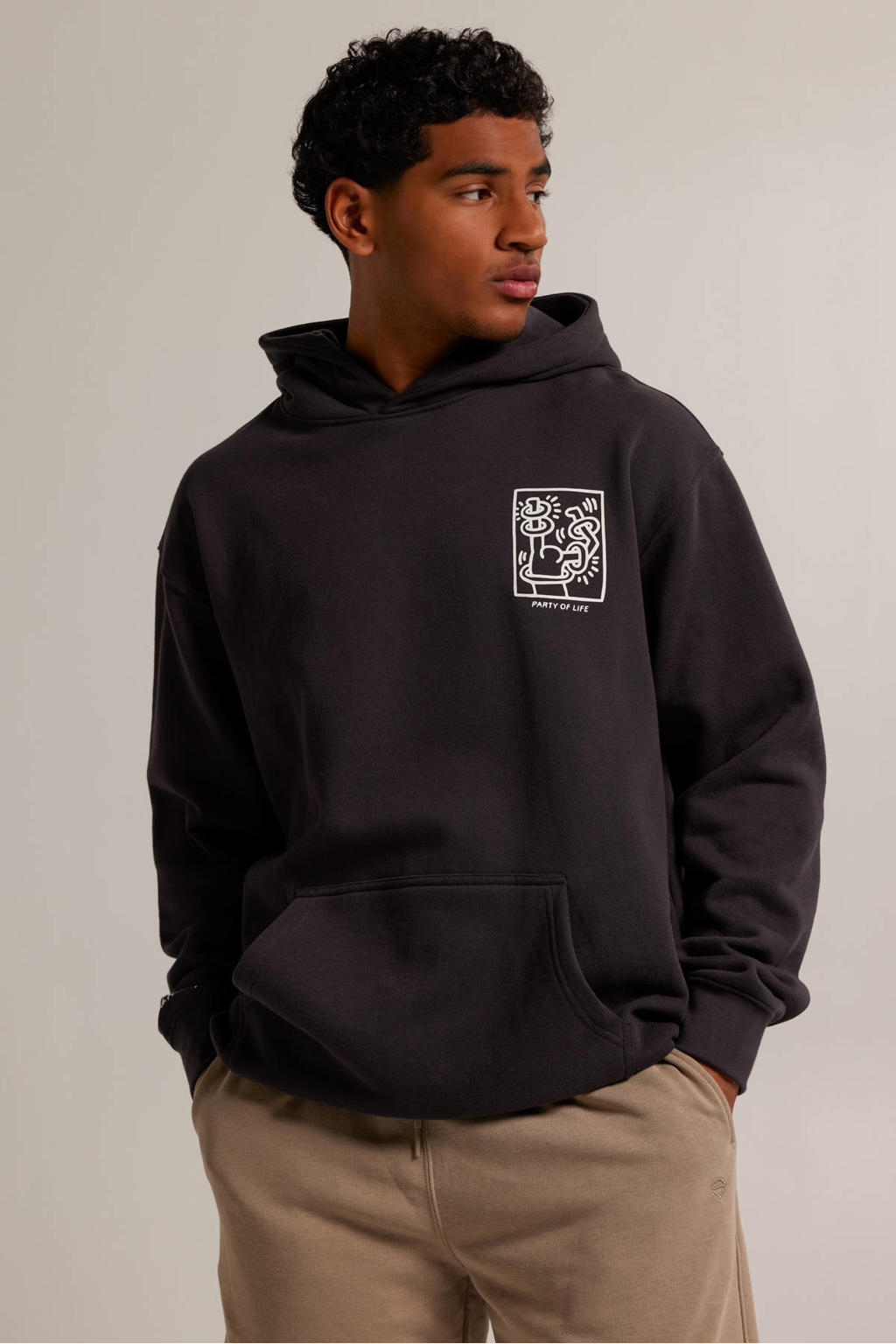 America Today hoodie met backprint dull black