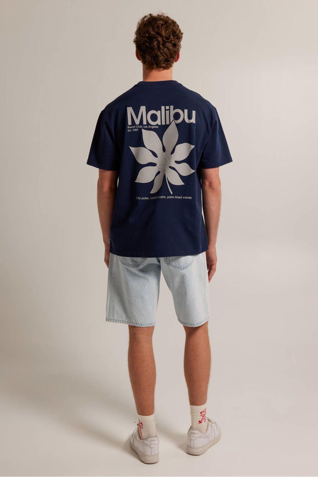 America Today T-shirt Eben met backprint donkerblauw