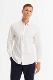 thumbnail: Witte heren anytime slim fit poplin overhemd van stretchkatoen met effen, lange mouwen en klassieke kraag