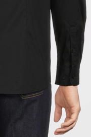 thumbnail: Zwarte heren anytime slim fit poplin overhemd van stretchkatoen met effen, lange mouwen en klassieke kraag