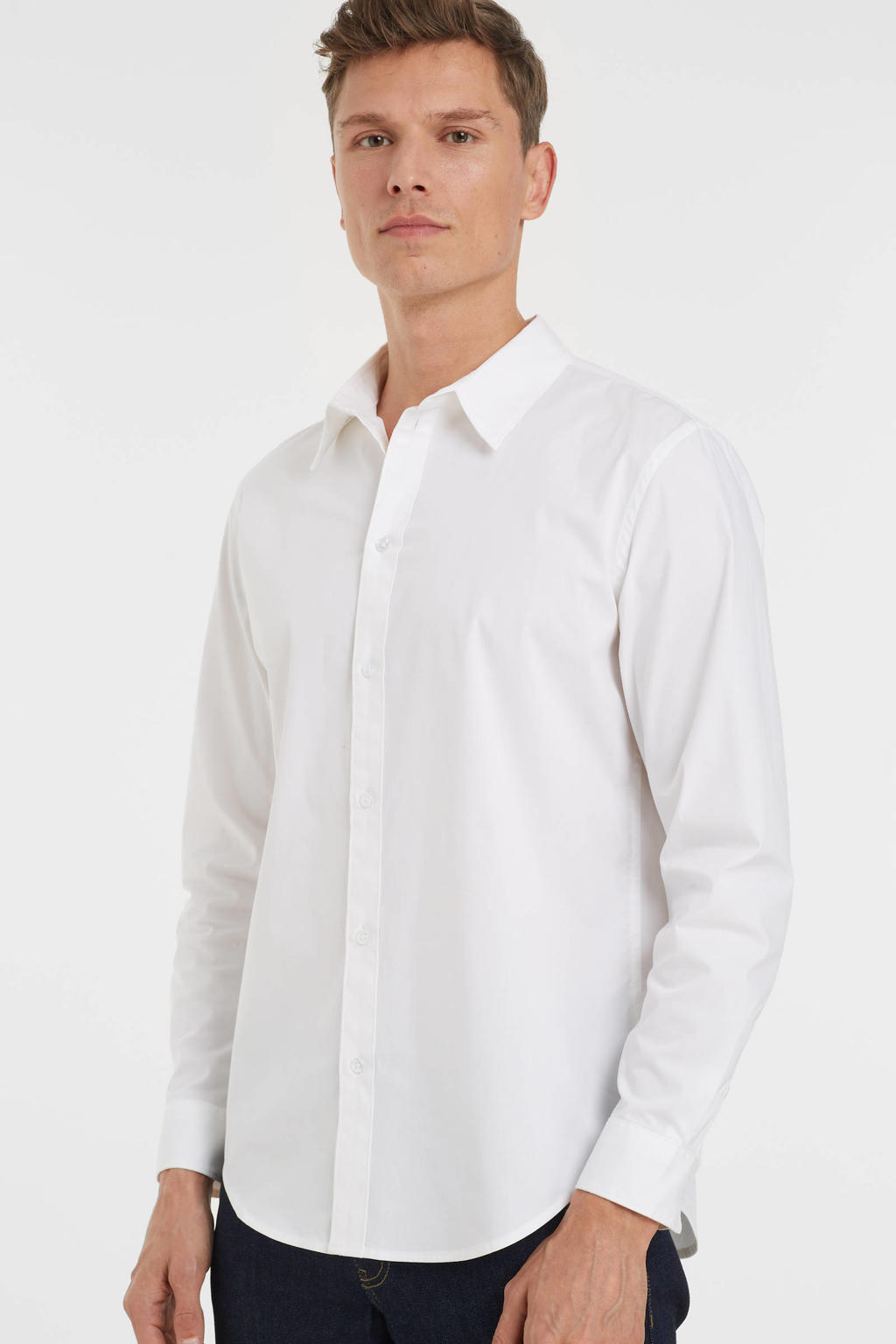 Witte heren anytime regular fit poplin overhemd van stretchkatoen met effen, lange mouwen, klassieke kraag en knoopsluiting