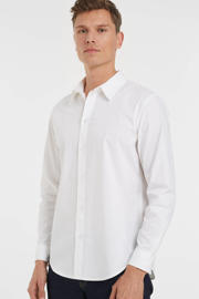 thumbnail: Witte heren anytime regular fit poplin overhemd van stretchkatoen met effen, lange mouwen, klassieke kraag en knoopsluiting