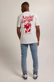 thumbnail: Ecru heren America Today oversized T-shirt Elizar van katoen met printopdruk, korte mouwen en ronde hals
