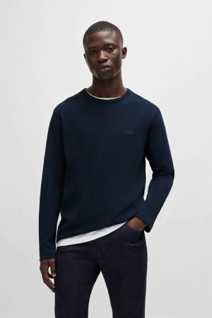 regular fit longsleeve Tempesto met textuur donkerblauw