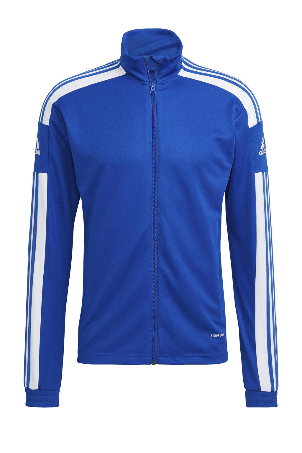 Blauw en witte heren adidas Performance Senior sportvest Squadra 21 van polyester met logo dessin, lange mouwen, opstaande kraag en ritssluiting