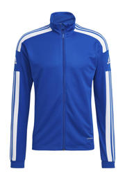 thumbnail: Blauw en witte heren adidas Performance Senior sportvest Squadra 21 van polyester met logo dessin, lange mouwen, opstaande kraag en ritssluiting