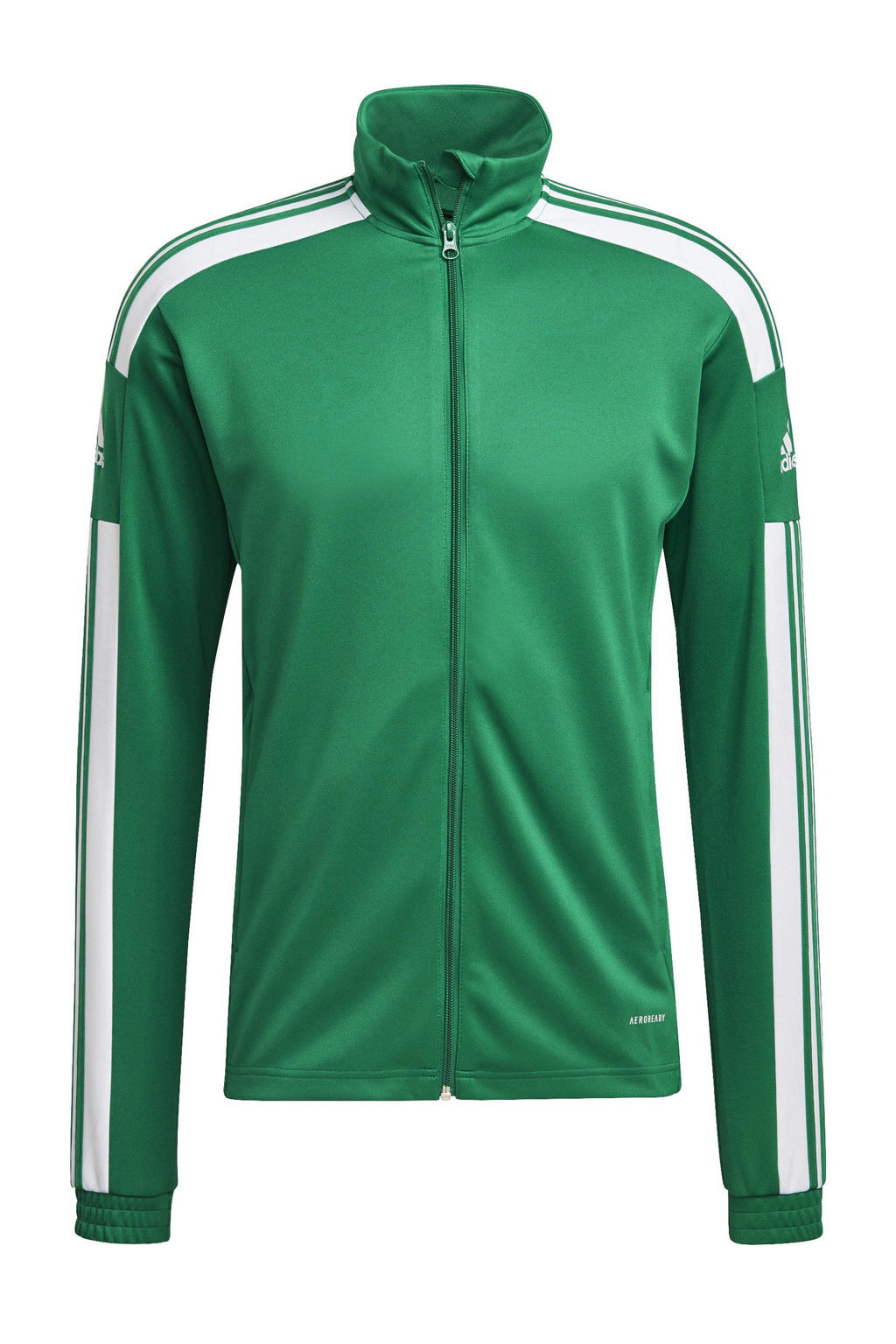 Groen en witte heren adidas Performance Senior sportvest Squadra 21 van polyester met logo dessin, lange mouwen, opstaande kraag en ritssluiting