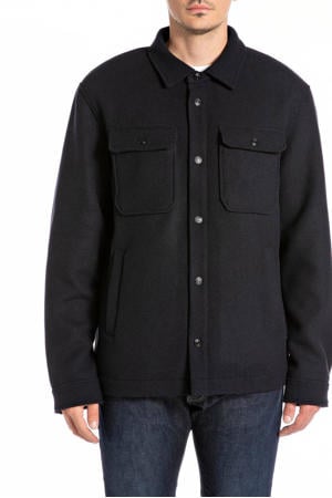 overshirt met wol donkerblauw