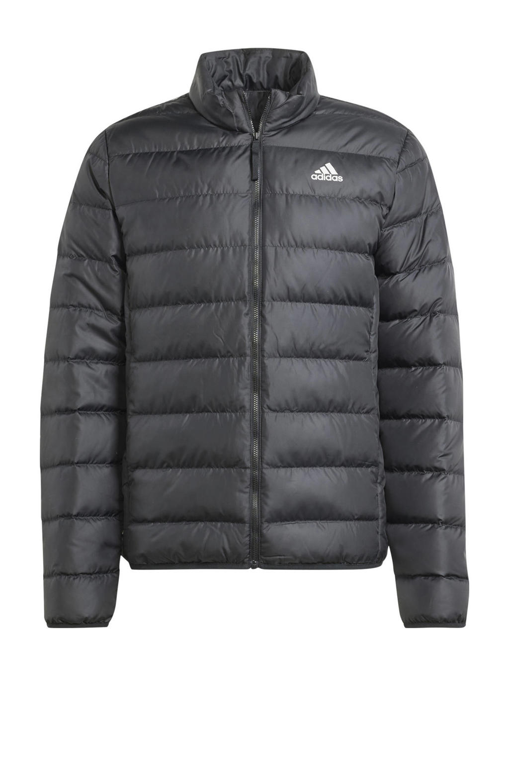 Zwarte heren adidas Sportswear outdoor jack van polyester met effen, lange mouwen, capuchon en ritssluiting